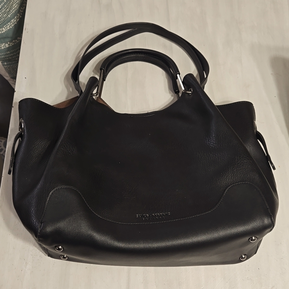 SONDRA ROBERTS Squared Black Vegan Leather Double Handle Large Hobo Shoulder Bag